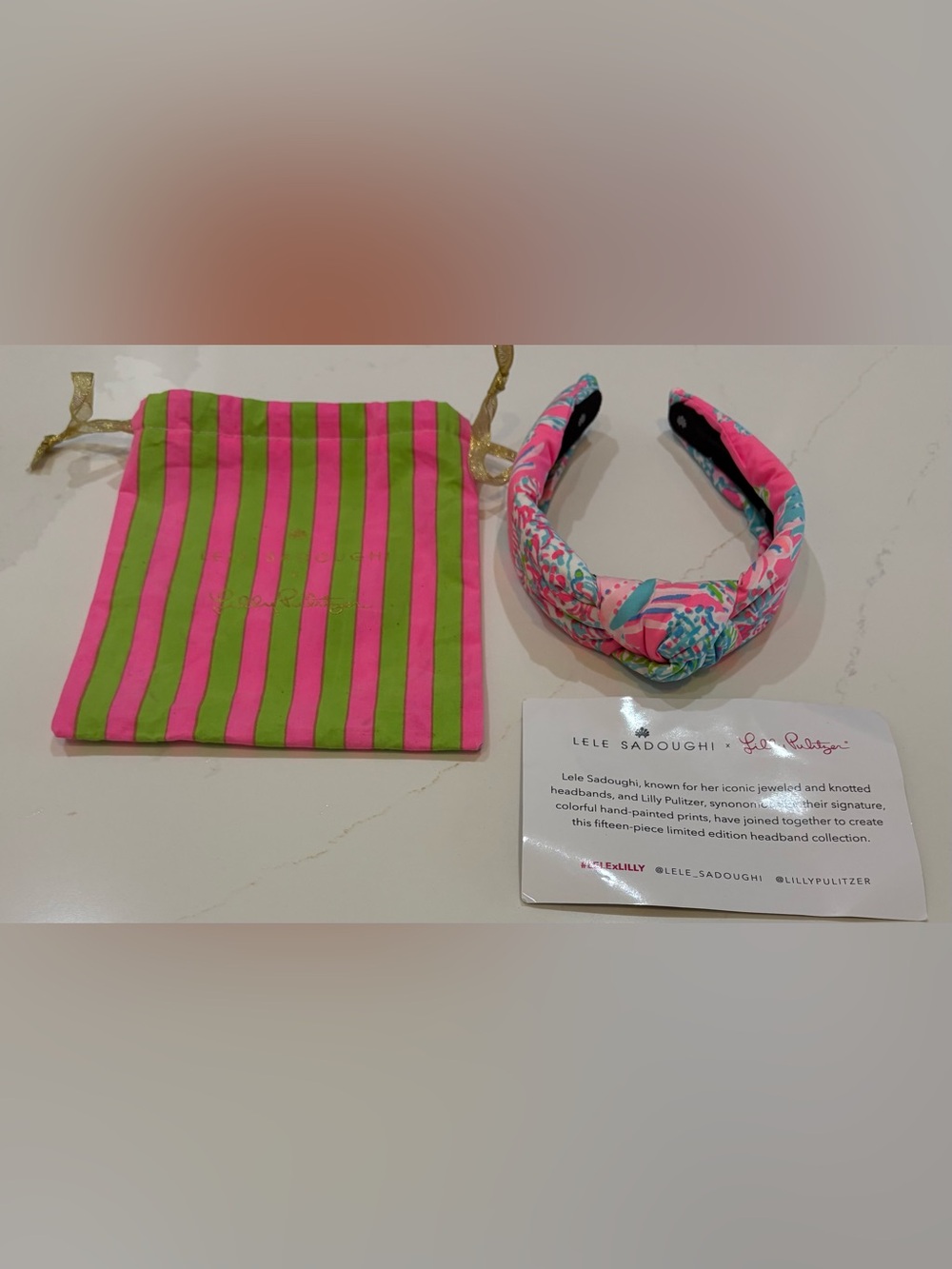 LELE SADOUGH x LILLY PULITZER Floral Pastel Knotted Hairband Headband W/ POUCH